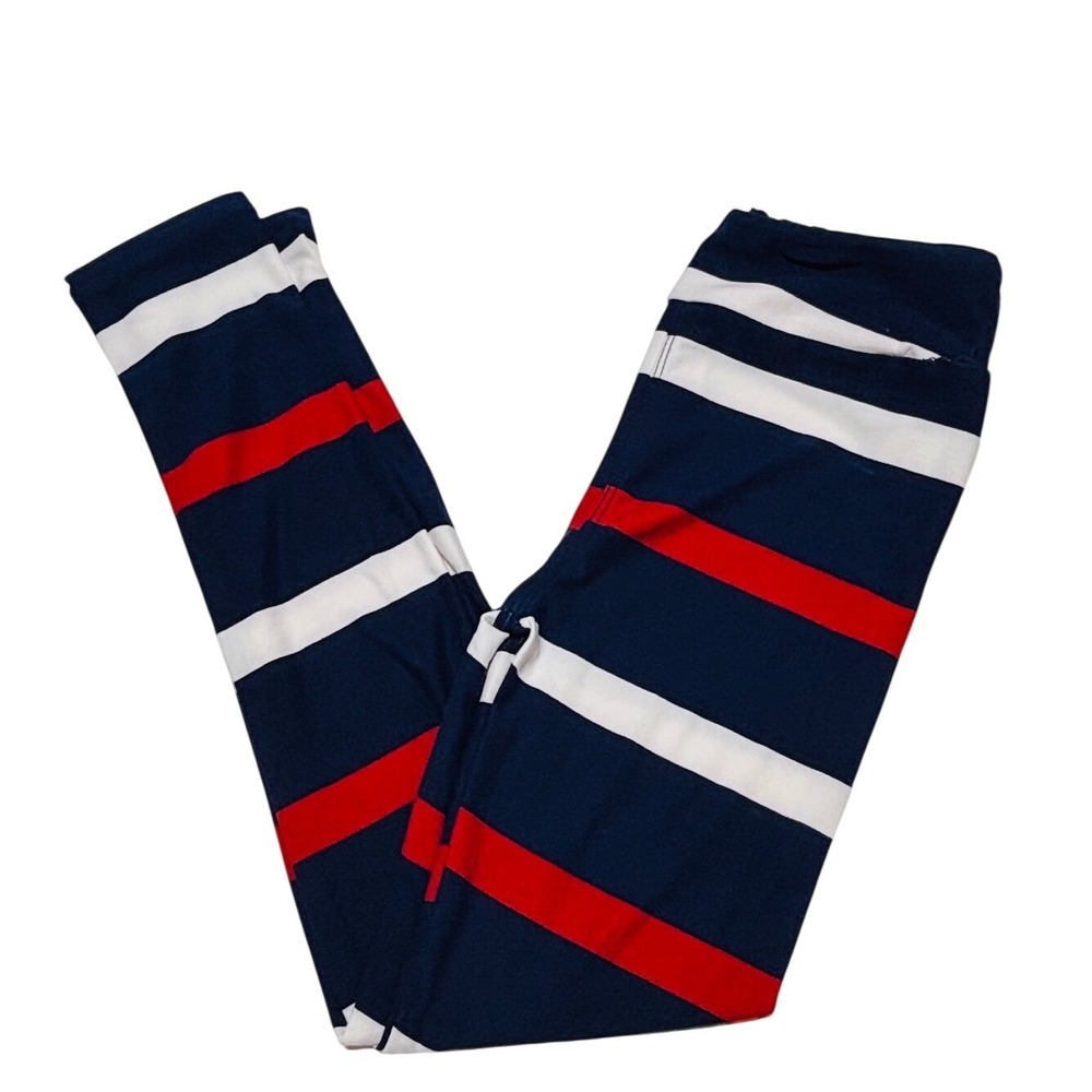 LuLaRoe Girls Leggings L/XL Navy Blue Red White‎ Stripes Kids Sizes 7-12 NWT